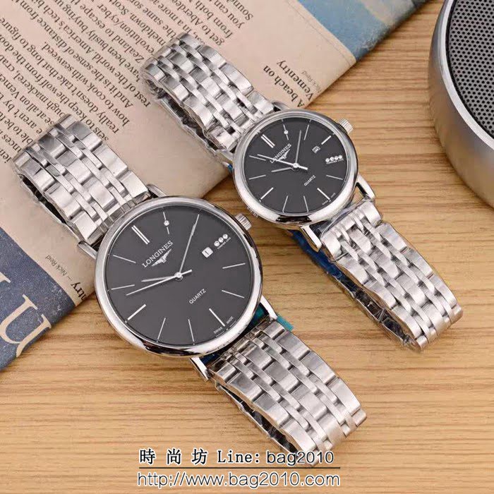 LONGINES浪琴 牛皮錶帶石英情侶對表  WSS1858